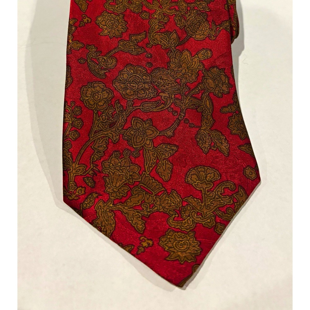 Vintage Stefano Ricci for Saks Men's Silk Necktie Red Gold Floral Pattern Italy